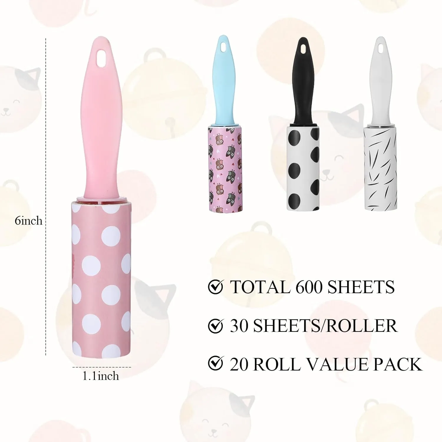 20 Pcs Mini Lint Roller for Travel Lint Roller Travel Size Mini, Small Rollers Romovers for Pet Hair Bulk Sticky Clothes for Pet Hair Extra Sticky Dog Cat