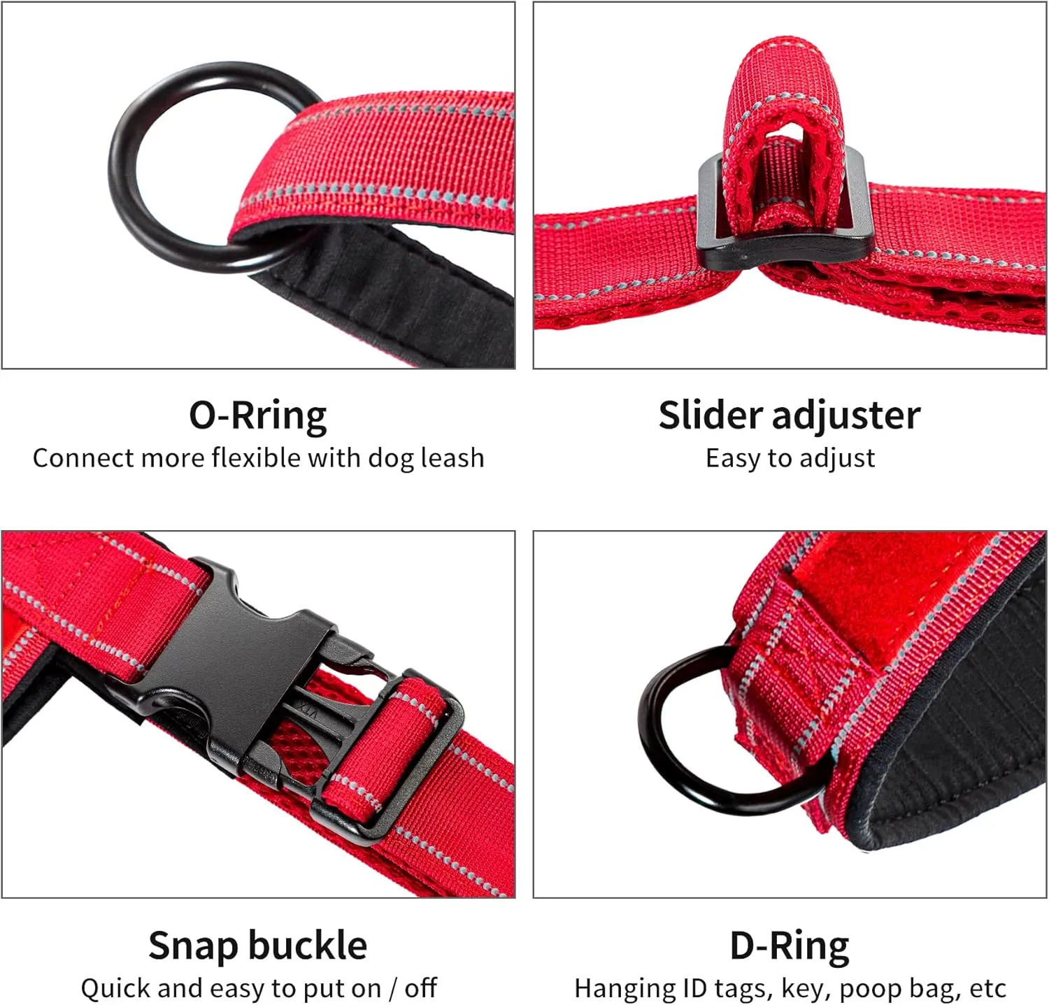 Annchwool No Pull Dog Harness with Padded Handle 5 Ft Leash,Reflective Strip Escape Proof and Quick Fit to Adjust Dog Harness,Easy for Training Walking for Small & Medium and Large Dogs(Red-Set,XL)