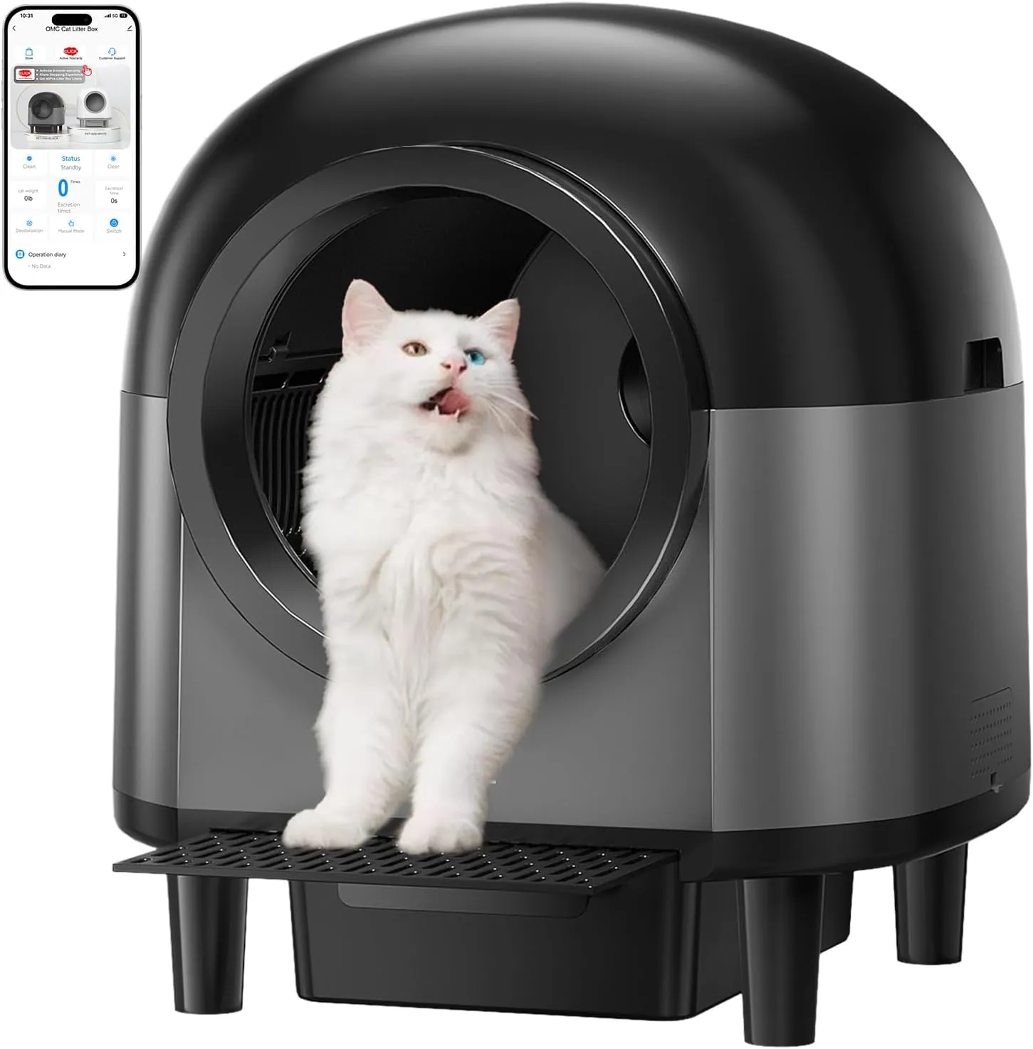 Automatic Cat Litter Box Self Cleaning,Smart Litter Box with 10 Safety Sensor Radars,100L Electric Cat Litter Boxes with Stairs for Multiple Cats,APP-Control,Advanced Odor Control OMCPET (Black)