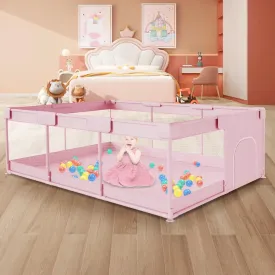 Baby Playpen 74 x 50 Inch Play Pens for Babies and Toddlers, Large Play Yards for Indoor & Outdoor with Zipper Gates, Breathable Mesh with Anti-Slip Base (Pink)
