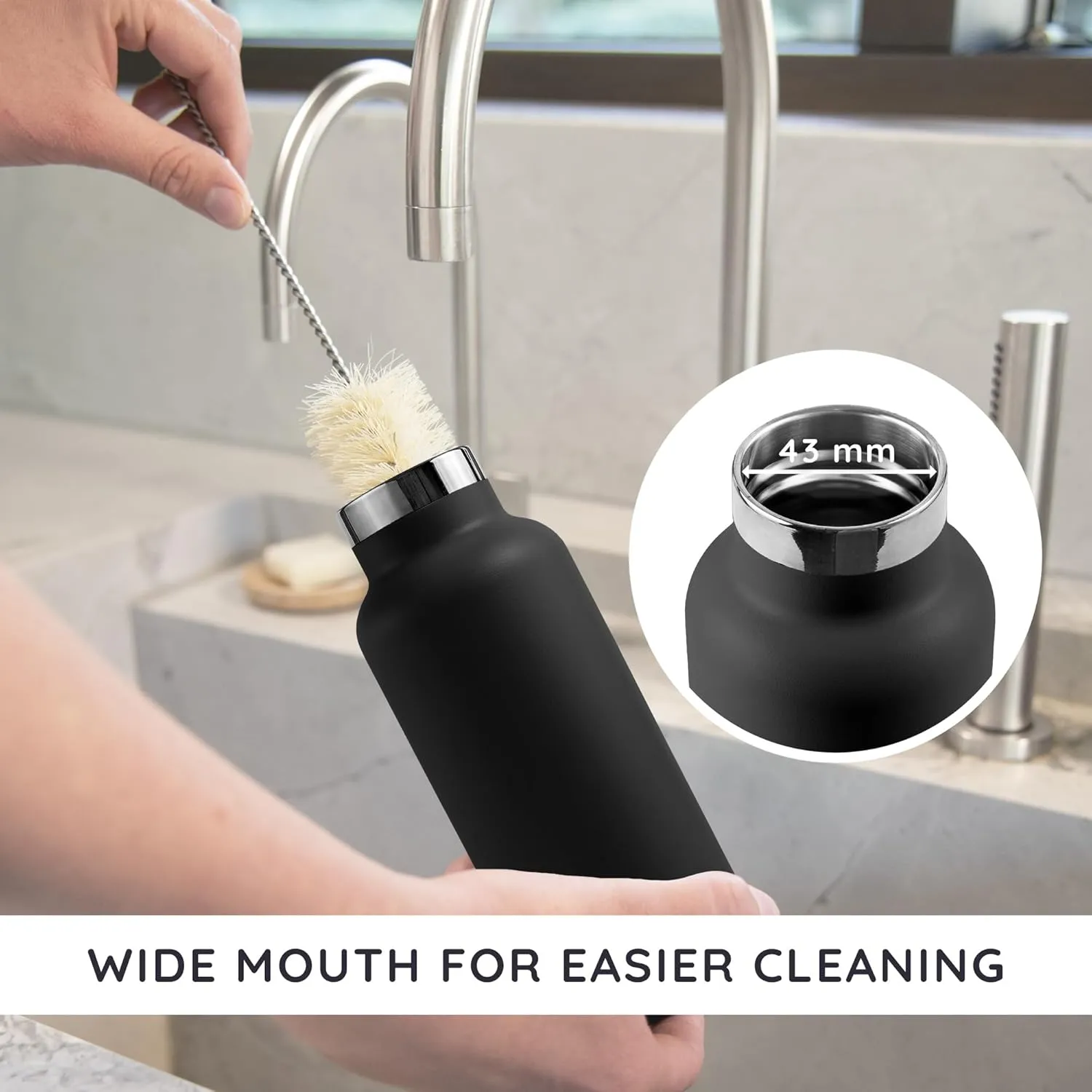 Bambaw 24 oz Insulated Stainless Steel Water Bottle - Jet Black, Leakproof, Dishwasher Safe, Double Wall, Cold 24 Hours