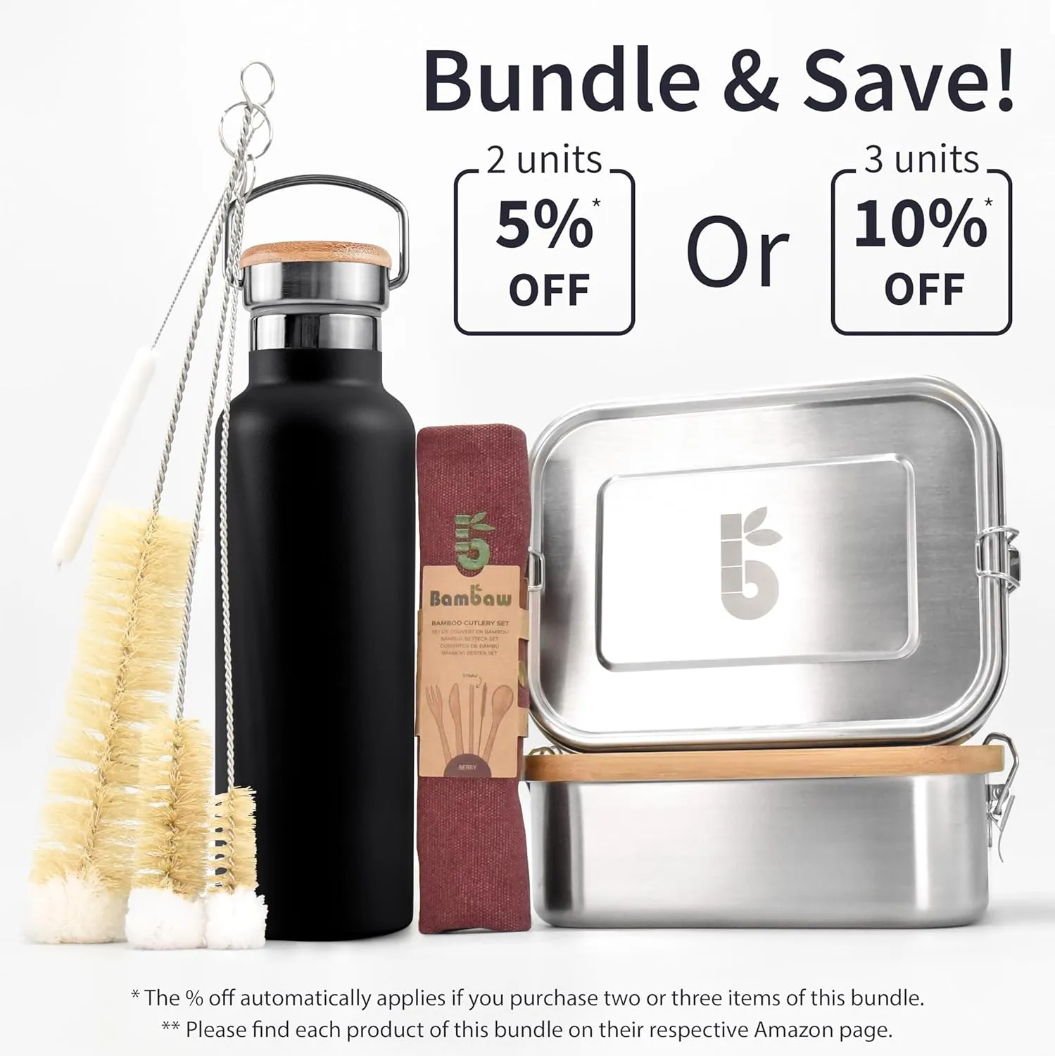 Bambaw 24 oz Insulated Stainless Steel Water Bottle - Jet Black, Leakproof, Dishwasher Safe, Double Wall, Cold 24 Hours