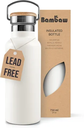 Bambaw 24 oz Insulated Water Bottle with Handle, White Water Bottle, Stainless Steel Water Bottle, Reusable Water Bottle, Insulated Water Bottle 24oz, Metal Water Bottle  Polar White
