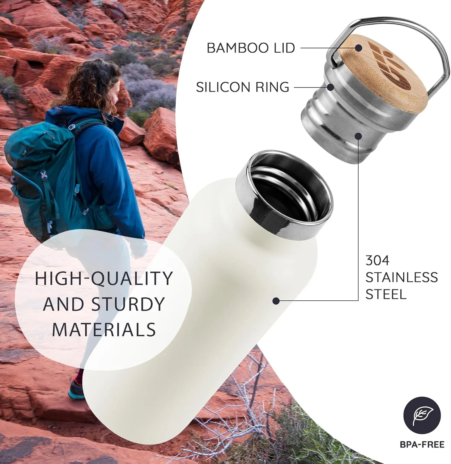 Bambaw 24 oz Insulated Water Bottle with Handle, White Water Bottle, Stainless Steel Water Bottle, Reusable Water Bottle, Insulated Water Bottle 24oz, Metal Water Bottle  Polar White