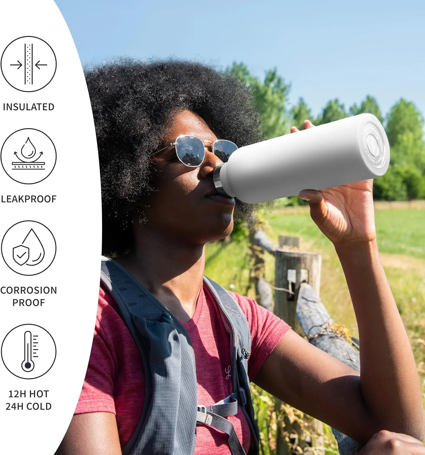 Bambaw 24 oz Insulated Water Bottle with Handle, White Water Bottle, Stainless Steel Water Bottle, Reusable Water Bottle, Insulated Water Bottle 24oz, Metal Water Bottle  Polar White