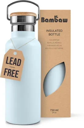 Bambaw Insulated 750ml Vacuum Water Bottle  Light Blue, Stainless Steel, Leakproof, Walking Bottle