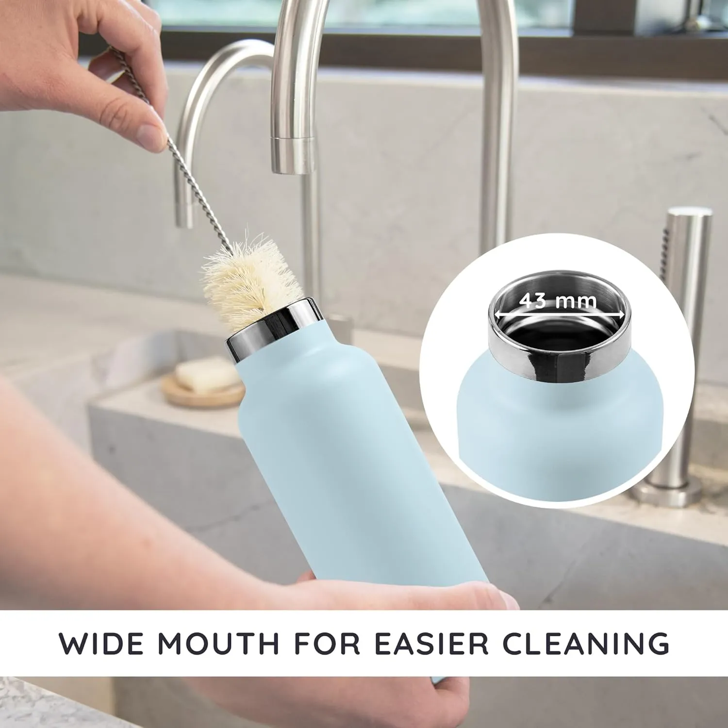 Bambaw Insulated 750ml Vacuum Water Bottle  Light Blue, Stainless Steel, Leakproof, Walking Bottle