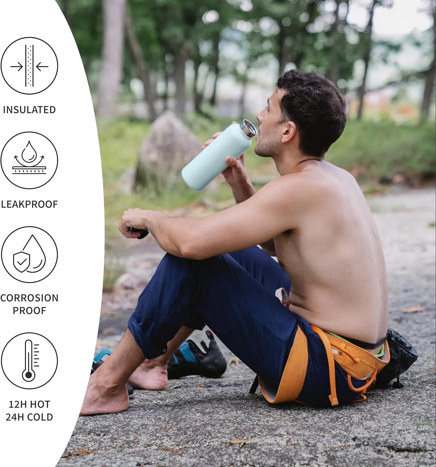 Bambaw Insulated 750ml Vacuum Water Bottle  Light Blue, Stainless Steel, Leakproof, Walking Bottle