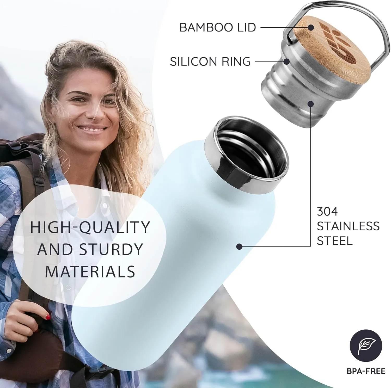 Bambaw Insulated 750ml Vacuum Water Bottle  Light Blue, Stainless Steel, Leakproof, Walking Bottle