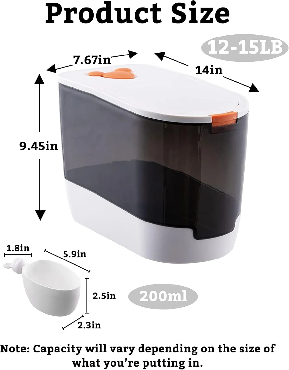 BNOSDM Large Airtight Cat Food Storage Container for Pet Dog Foods Storage Bins with Scooper Translucent Plastic Pets Dogs Cats Birds Dry Feed Dispenser, Kitchen Rice Cereal Flour 12 lb