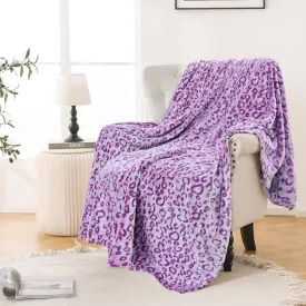 Bnuitland Purple Leopard Print Flannel Throw Blanket, 300 GSM Double Sided Fuzzy Fluffy for Bed Sofa Couch Travel, Super Soft Lightweight Cheetah Print Blanket for Adults and Kids, 5040 inch