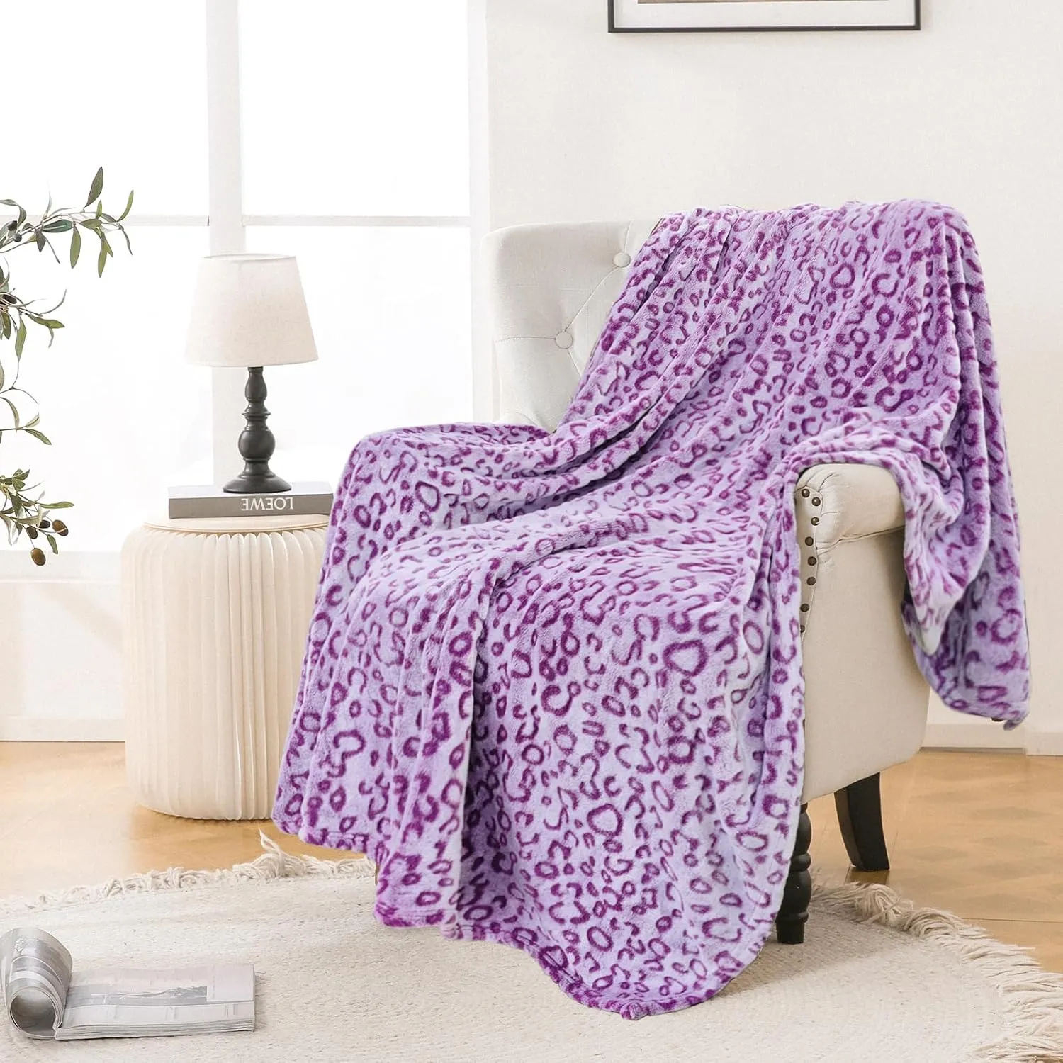 Bnuitland Purple Leopard Print Flannel Throw Blanket, 300 GSM Double Sided Fuzzy Fluffy for Bed Sofa Couch Travel, Super Soft Lightweight Cheetah Print Blanket for Adults and Kids, 5040 inch