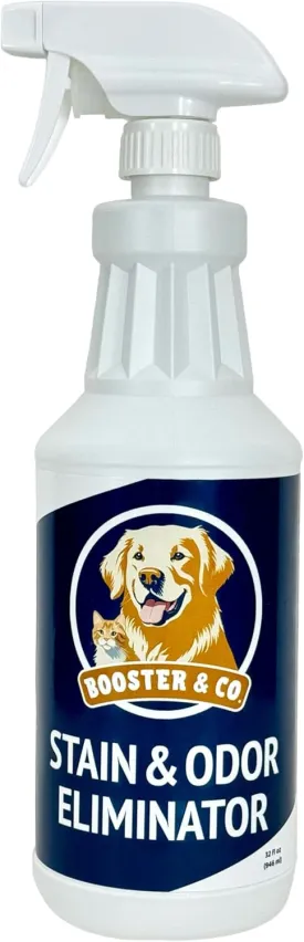 BOOSTER & CO. Stain & Odor Eliminator - 32 Ounce Spray Bottle - Permanently Removes Old   New Pet Smells and Messes from Carpets, Upholstery, Clothes, and More. Fragrance Free