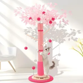 Cat Scratching Post for Indoor Cats Adults, 45 Inch Tall Cat Scratcher with Sisal Rope, Large Cats Scratching Posts with Hanging Ball for Kittens and Medium Large Cats (Pink Color)