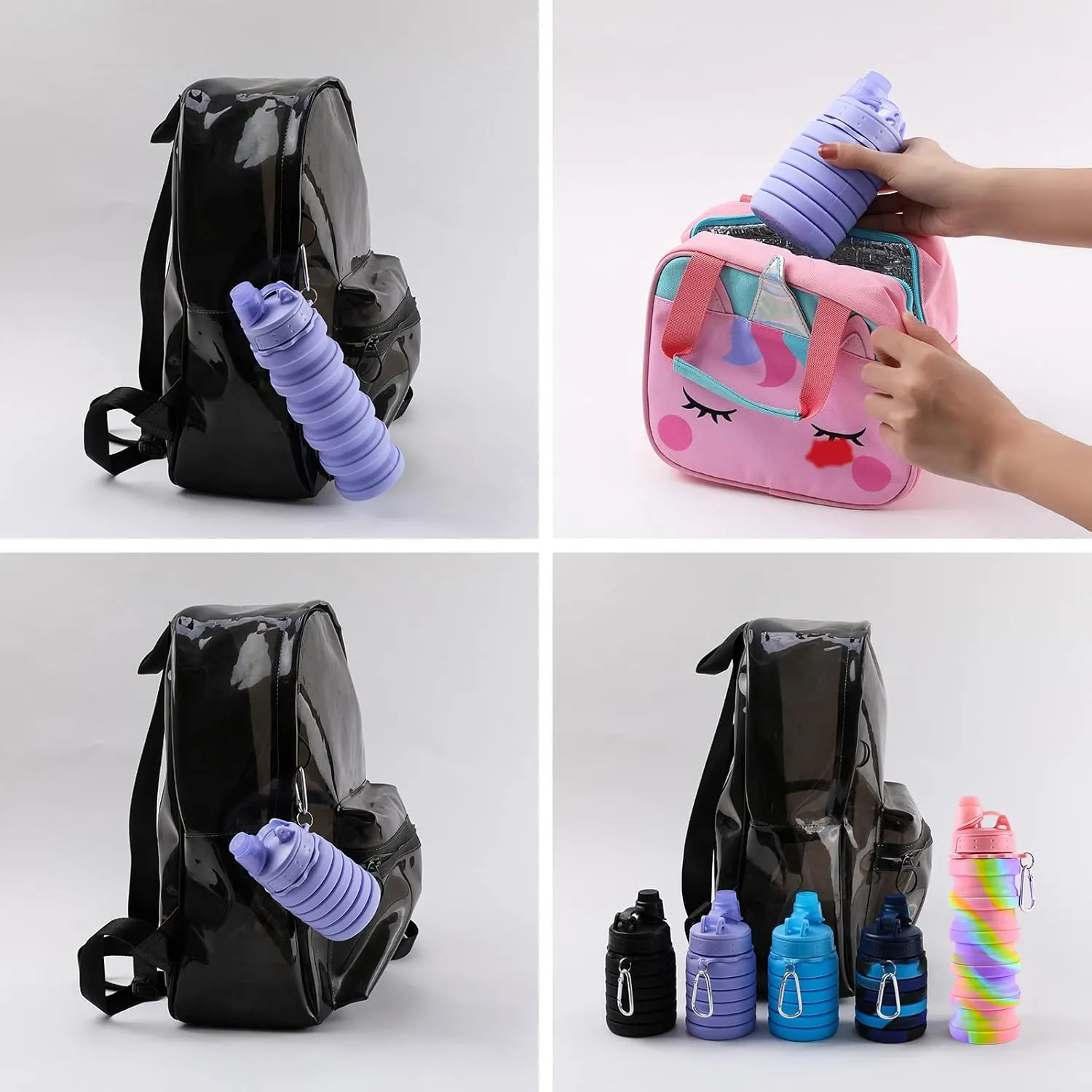 Collapsible Water Bottle for Adults, Boys, Students, Kids, Reusable Silicone Foldable Water Bottles for Travel Camping Hiking, Portable Sports Water Bottle, Purple