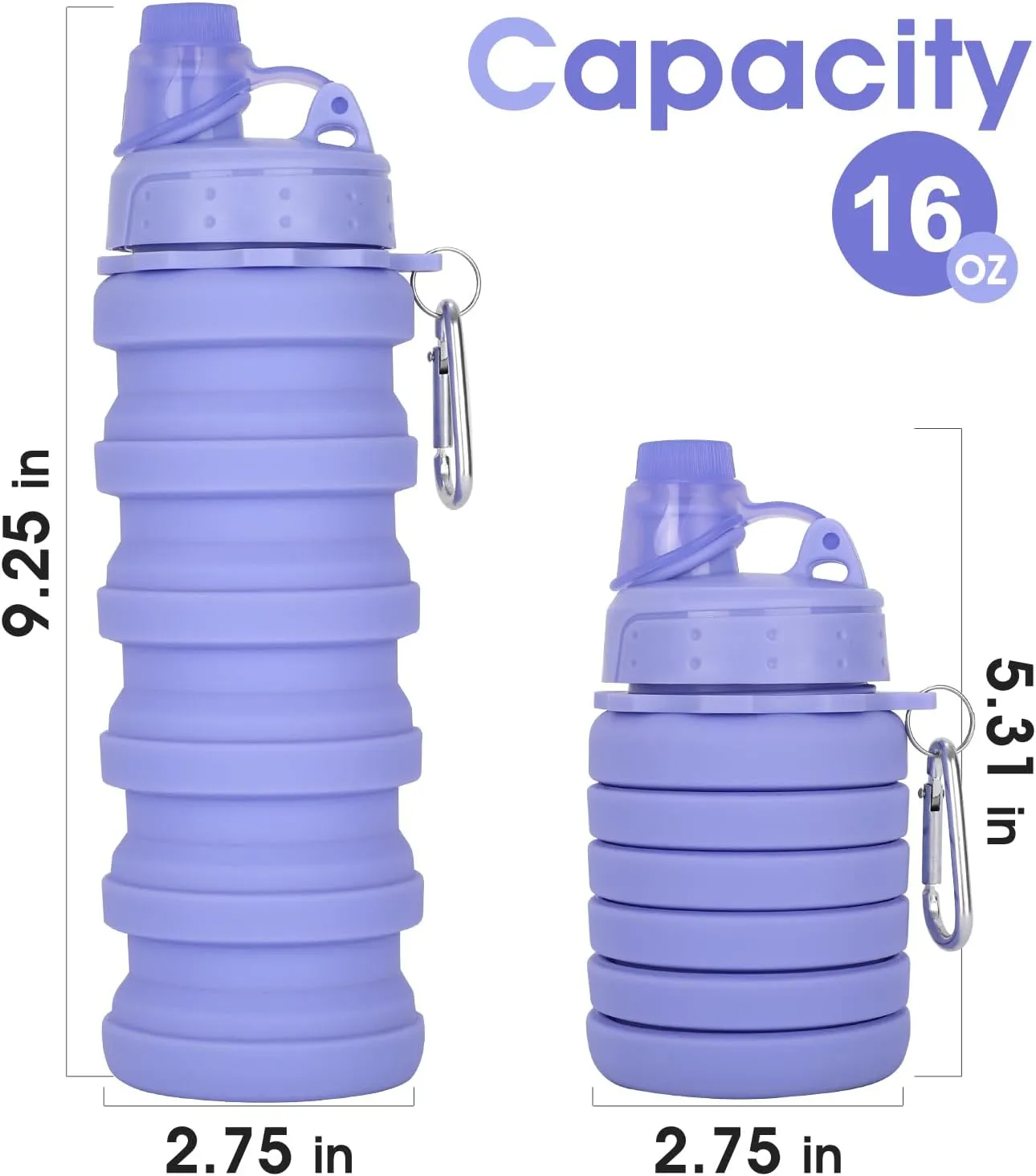 Collapsible Water Bottle for Adults, Boys, Students, Kids, Reusable Silicone Foldable Water Bottles for Travel Camping Hiking, Portable Sports Water Bottle, Purple