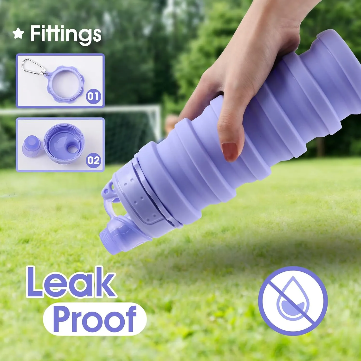 Collapsible Water Bottle for Adults, Boys, Students, Kids, Reusable Silicone Foldable Water Bottles for Travel Camping Hiking, Portable Sports Water Bottle, Purple