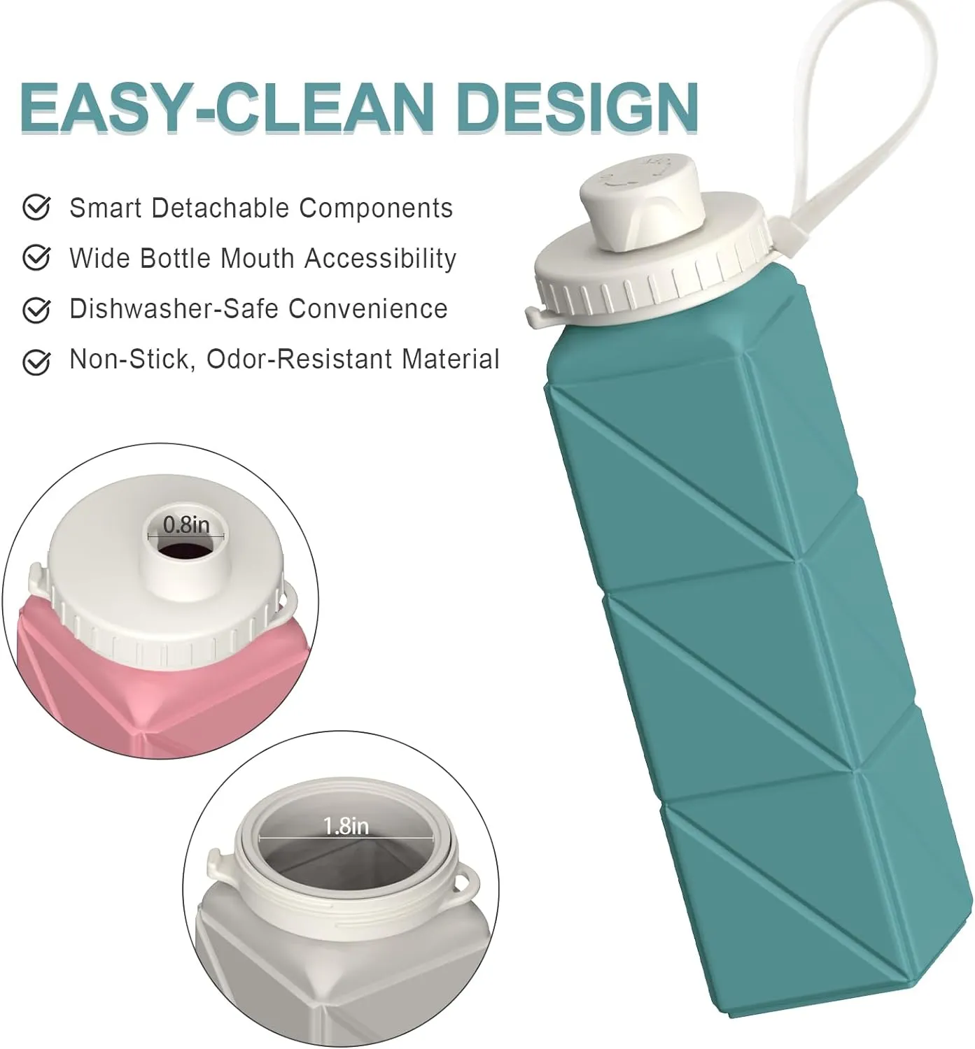 Collapsible Water Bottles 20.6oz, Silicone Foldable Portable Travel Water Bottle, Folding Lightweight Reusable Leakproof for Traveling Camping Hiking Cycling Yoga Sports Outdoor