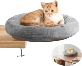 Desk Nest Bed for Cat, Pet Hammock Desktop Brackets with Soft Fluff Bed Suit for Game Table/Office Desk -360Rotating