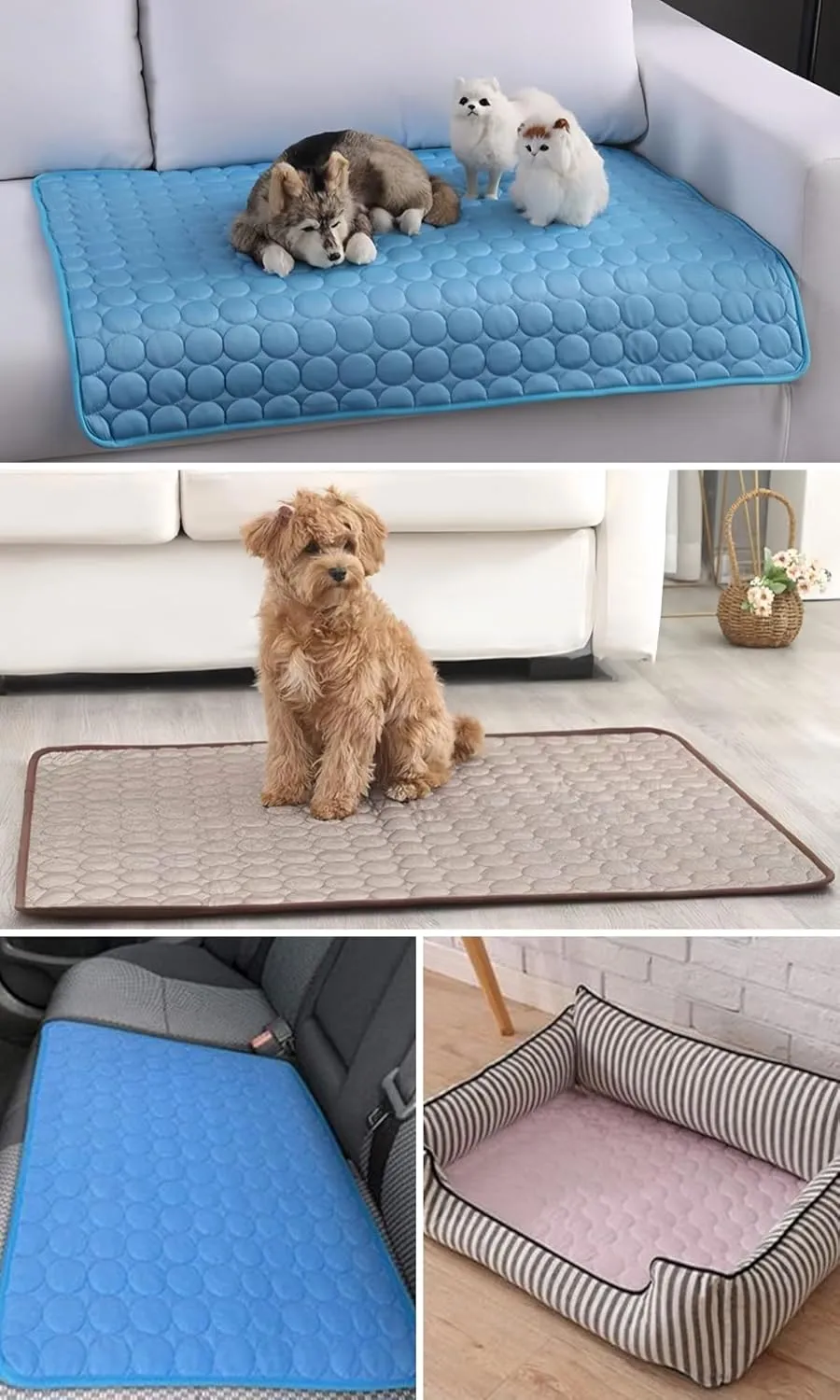 Dog Cooling Mat Washable, Portable Summer Dog Pad, Water-Absorbent Pet Cooling Pad, Ice Silk Self-Cooling Mat for Dog for Kennel/Sofa/Bed/Floor/Car Seats(Grey,15x19in)