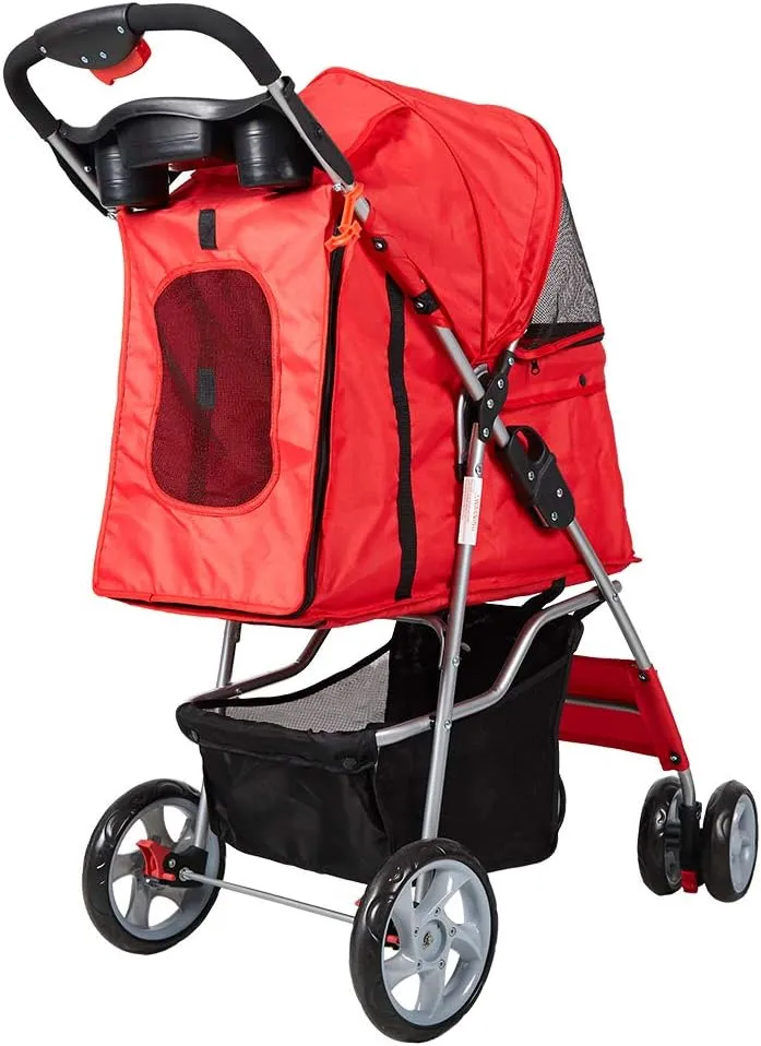 Dog Stroller for Small Dogs Cat Pet Stroller with 4 Wheels, Easy Walk Jogger Travel Carrier Cart Cage, Red