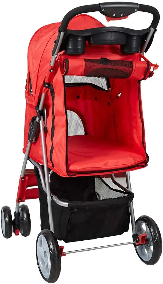 Dog Stroller for Small Dogs Cat Pet Stroller with 4 Wheels, Easy Walk Jogger Travel Carrier Cart Cage, Red