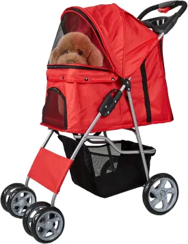 Dog Stroller for Small Dogs Cat Pet Stroller with 4 Wheels, Easy Walk Jogger Travel Carrier Cart Cage, Red