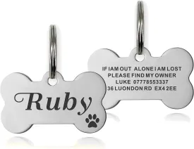 Dog Tags Engraved for Pets Dog Name Tags Personalized Dog Tags Custom Cat Tags Stainless Steel Dog ID Tags (Silver, Bone)
