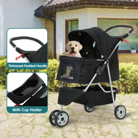 Double Pet Stroller for Cats Dogs 3 Wheels Lightweight Doggie Carrier Strolling Cart Folding Travel Animal Gear Carriage with Removable Liner Storage Ventilation, Double Decker Stroller, Black