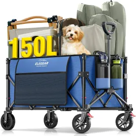 Elegear Wagon Cart Foldable Collapsible 150L 330LBS - Heavy Duty Large Capacity Utility Beach Wagon with 360 All-Terrain Wheels & Smallest Folding Design for Camping Garden Grocery Sports - Blue