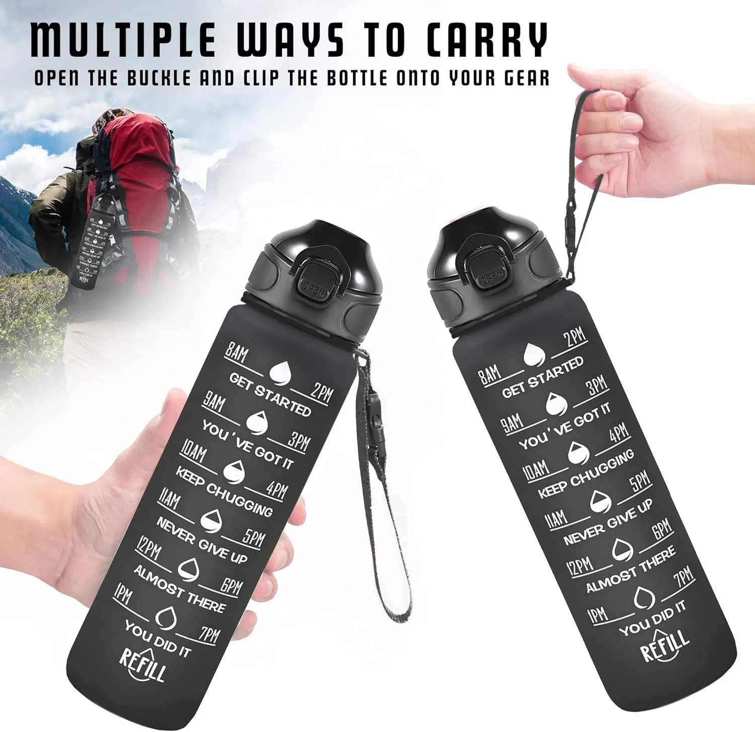Enerbone 32 oz Drinking Water Bottle with Times to Drink and Straw, Motivational with Carrying Strap, Leakproof BPA & Toxic Free, Ensure You Drink Enough Water for Fitness Gym Outdoor