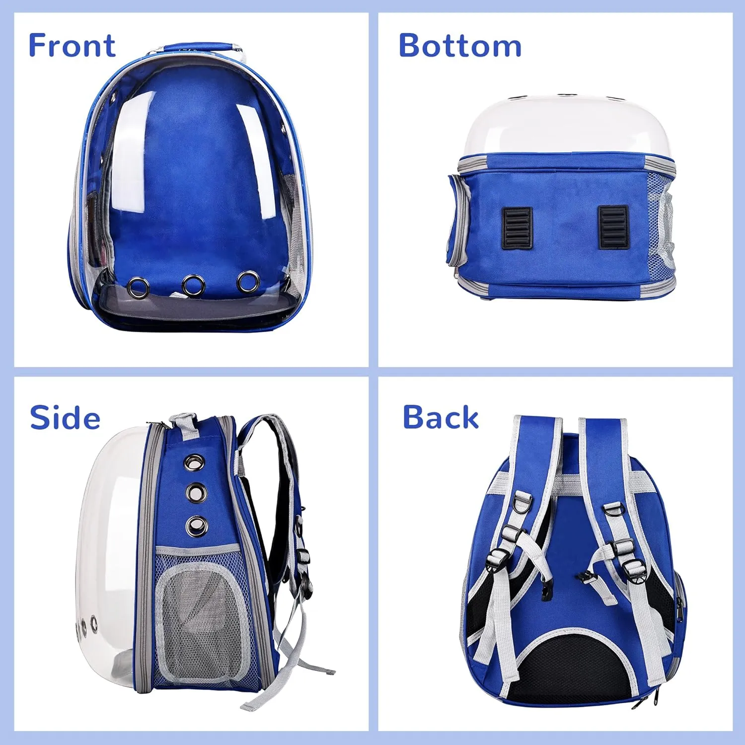 Expandable Cat Backpack Bubble Carrier, Fit up to 15 lbs Cats and Puppies, Space Capsule Bubble Window Pet Carrier Hiking Backpack, Airline Approved Travel Carrier - Blue
