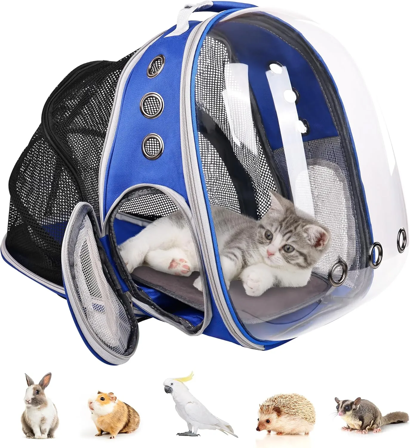 Expandable Cat Backpack Bubble Carrier, Fit up to 15 lbs Cats and Puppies, Space Capsule Bubble Window Pet Carrier Hiking Backpack, Airline Approved Travel Carrier - Blue