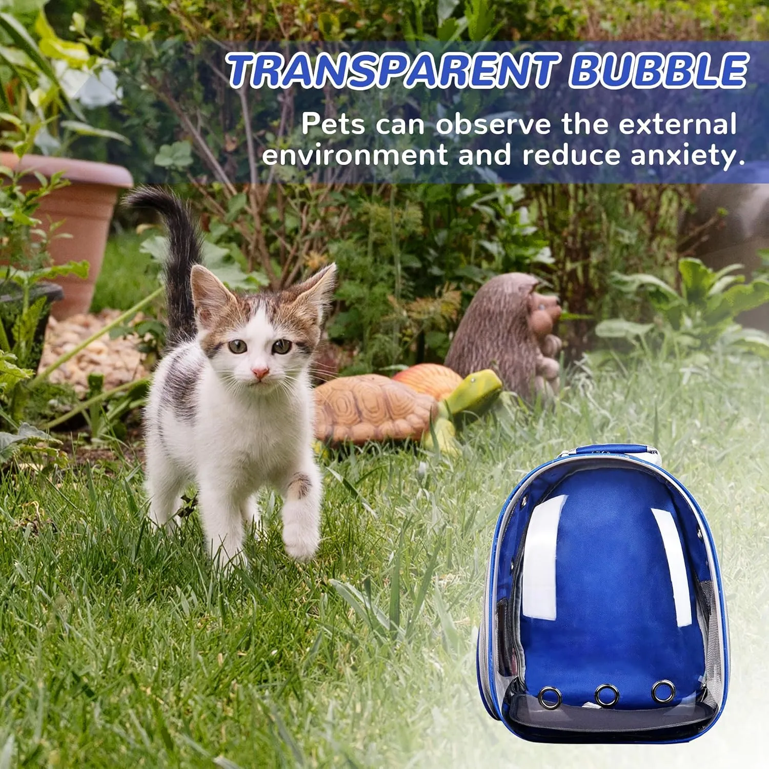 Expandable Cat Backpack Bubble Carrier, Fit up to 15 lbs Cats and Puppies, Space Capsule Bubble Window Pet Carrier Hiking Backpack, Airline Approved Travel Carrier - Blue