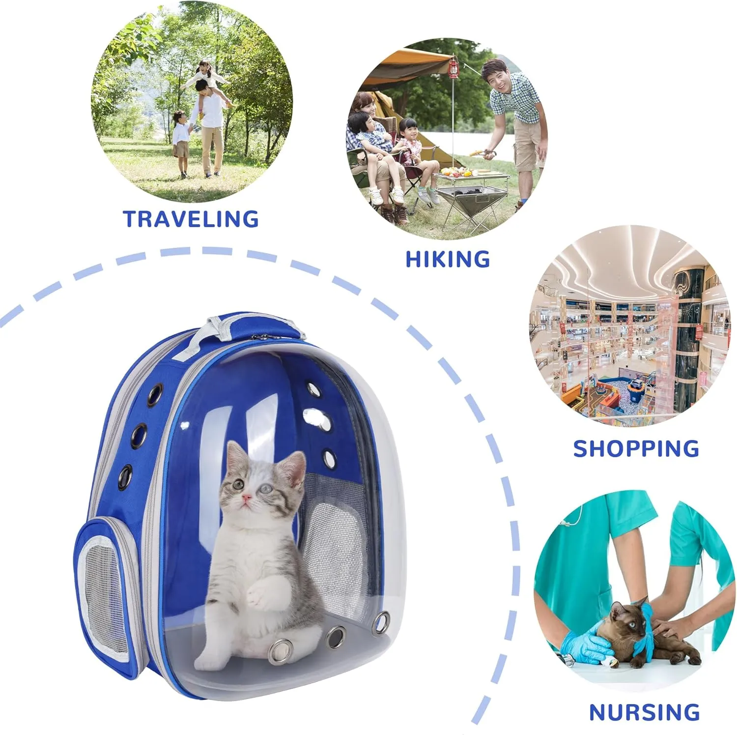 Expandable Cat Backpack Bubble Carrier, Fit up to 15 lbs Cats and Puppies, Space Capsule Bubble Window Pet Carrier Hiking Backpack, Airline Approved Travel Carrier - Blue