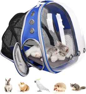Expandable Cat Backpack Bubble Carrier, Fit up to 15 lbs Cats and Puppies, Space Capsule Bubble Window Pet Carrier Hiking Backpack, Airline Approved Travel Carrier - Blue