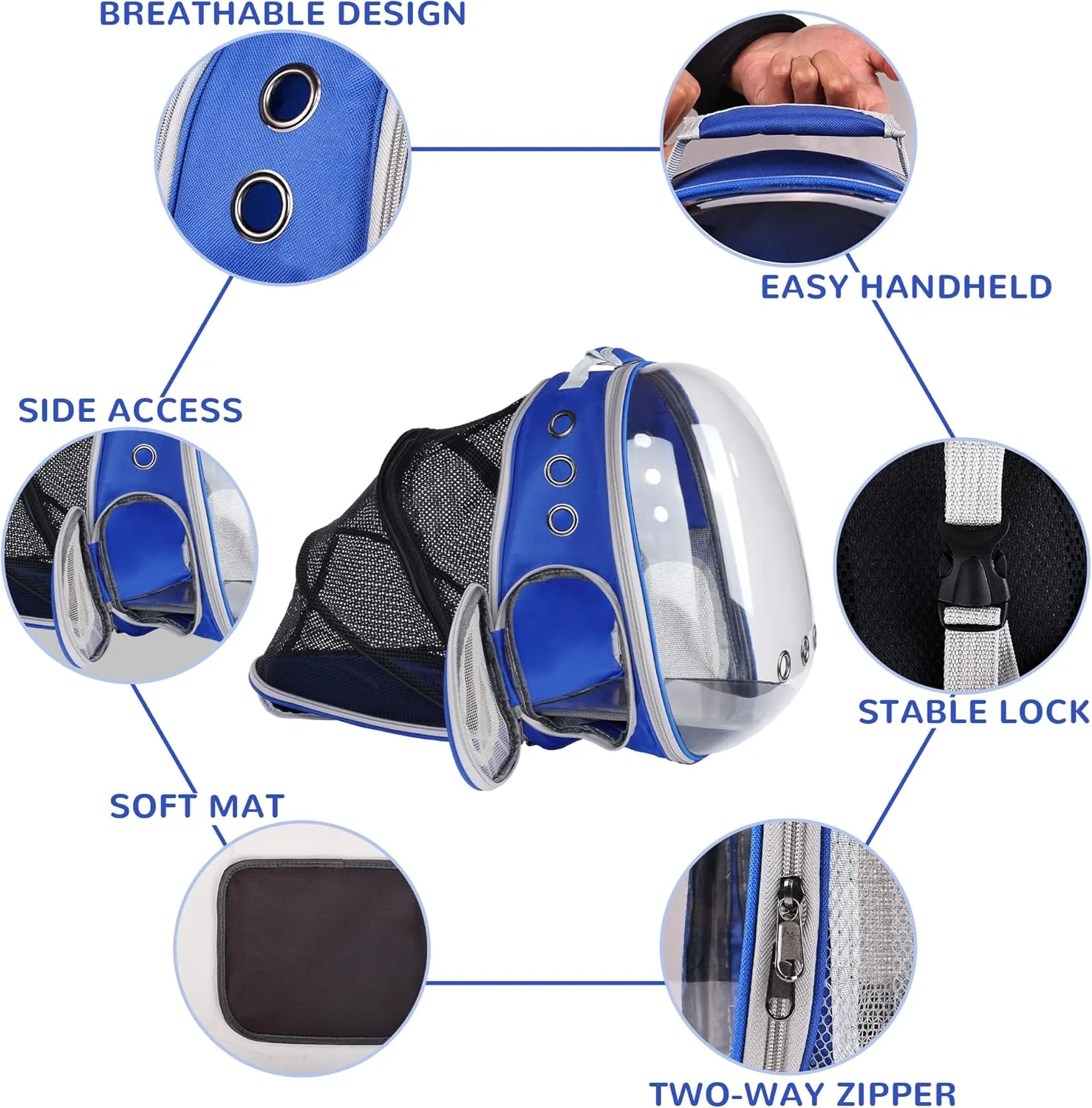 Expandable Cat Backpack Bubble Carrier, Fit up to 15 lbs Cats and Puppies, Space Capsule Bubble Window Pet Carrier Hiking Backpack, Airline Approved Travel Carrier - Blue