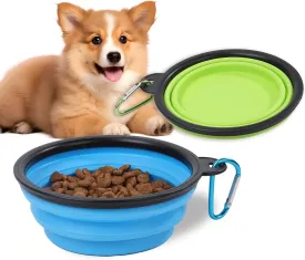 Foldable Dog Travel Bowls with Clasp for Traveling Hiking Walking Collapsible Dog Bowls Expandable Silicone Food Water Travel Bowl for Small Medium Dog Cat
