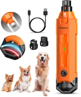 Gimars Upgrade Super Quiet Adjustable 6 Speed Powerful 12000rpm Allow All Controll Dog Nail Grinder 45 db Dual LED Light Pet Nail Grinder USB Rechargeable 3 Ports Nail File for Large Medium Small Dog