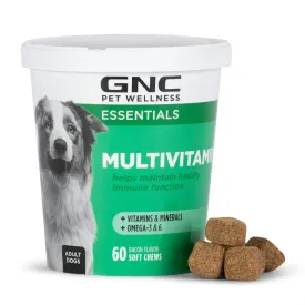 GNC Essentials Dog Multivitamin Soft Chews - 60 ct Salmon Oil Dog Supplement Immune Booster - Bacon Flavor Chewable Dog Multivitamin with Vitamins and Minerals