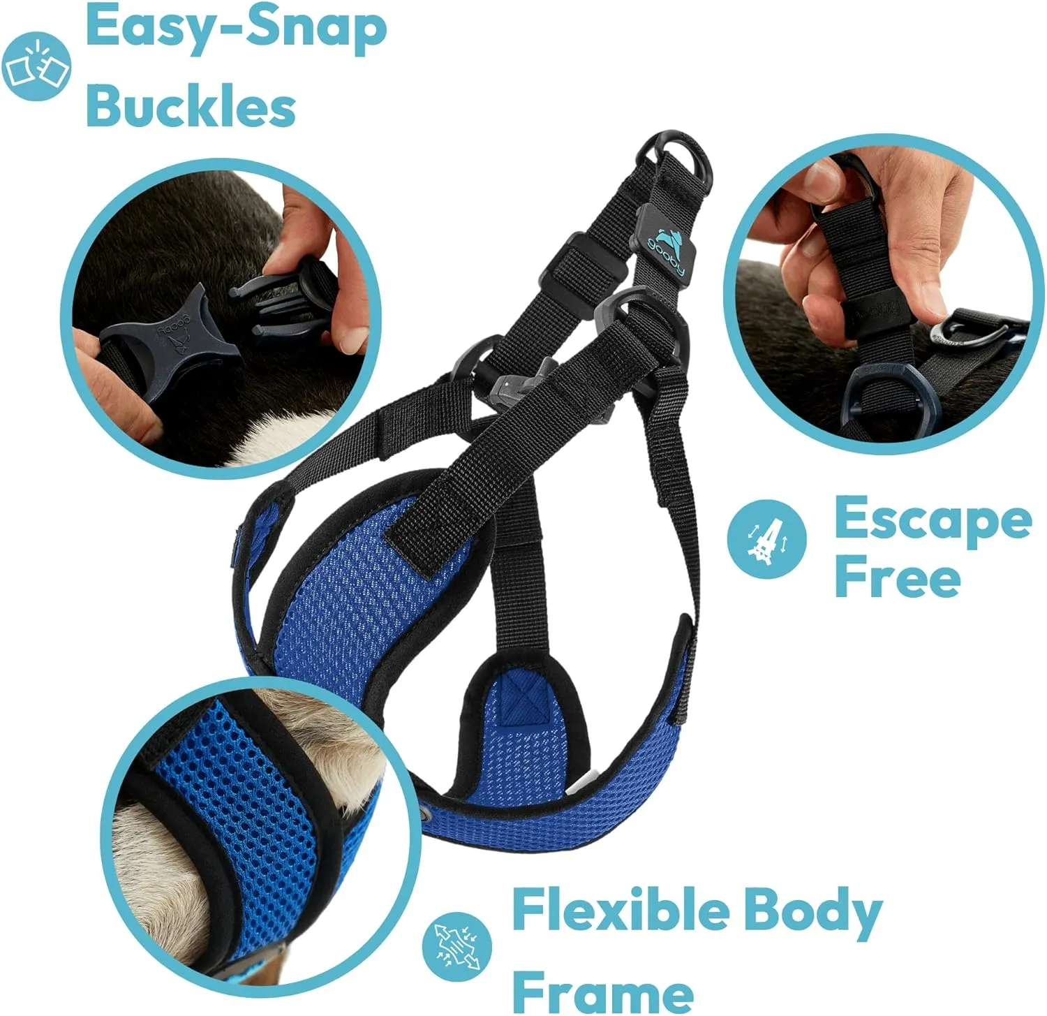 Gooby Comfort X Step in Lite Dog Harness - Choke Free, Escape Free with Light Breathable Mesh - Step in Dog Harness for Small and Medium Dogs - Quick Release Buckle, Metal D-Rings - Blue, X-Small