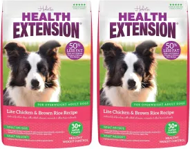Health Extension Lite Chicken & Brown Rice Dry Dog Food (1 lb / 0.45 kg) - Low-Fat Formula with Glucosamine, Probiotics & Omega 3 for Overweight, Spayed, Neutered, or Senior Dogs (Pack of 2)