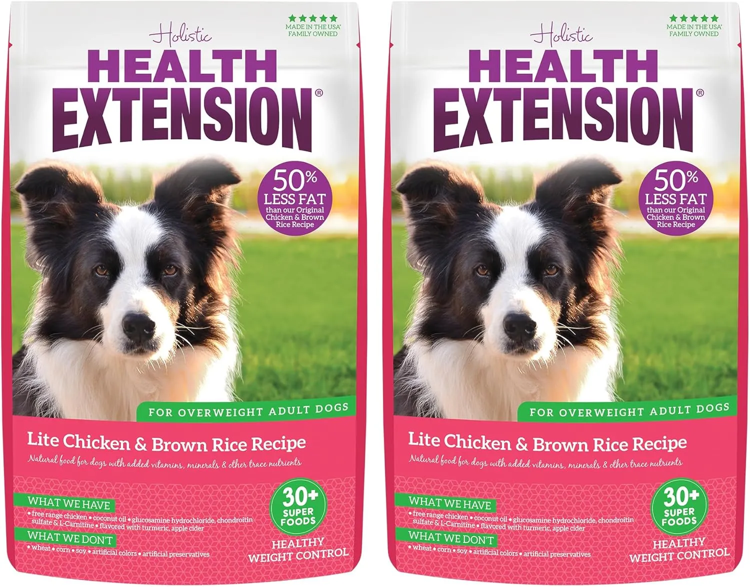 Health Extension Lite Chicken & Brown Rice Dry Dog Food (1 lb / 0.45 kg) - Low-Fat Formula with Glucosamine, Probiotics & Omega 3 for Overweight, Spayed, Neutered, or Senior Dogs (Pack of 2)