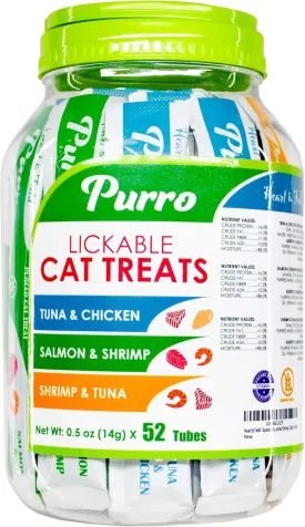 Heart & Field Cat Treats, Squeezable Lickable Variety Pack, Tuna Shrimp, Salmon Shrimp, Tuna Chicken, 52 Count