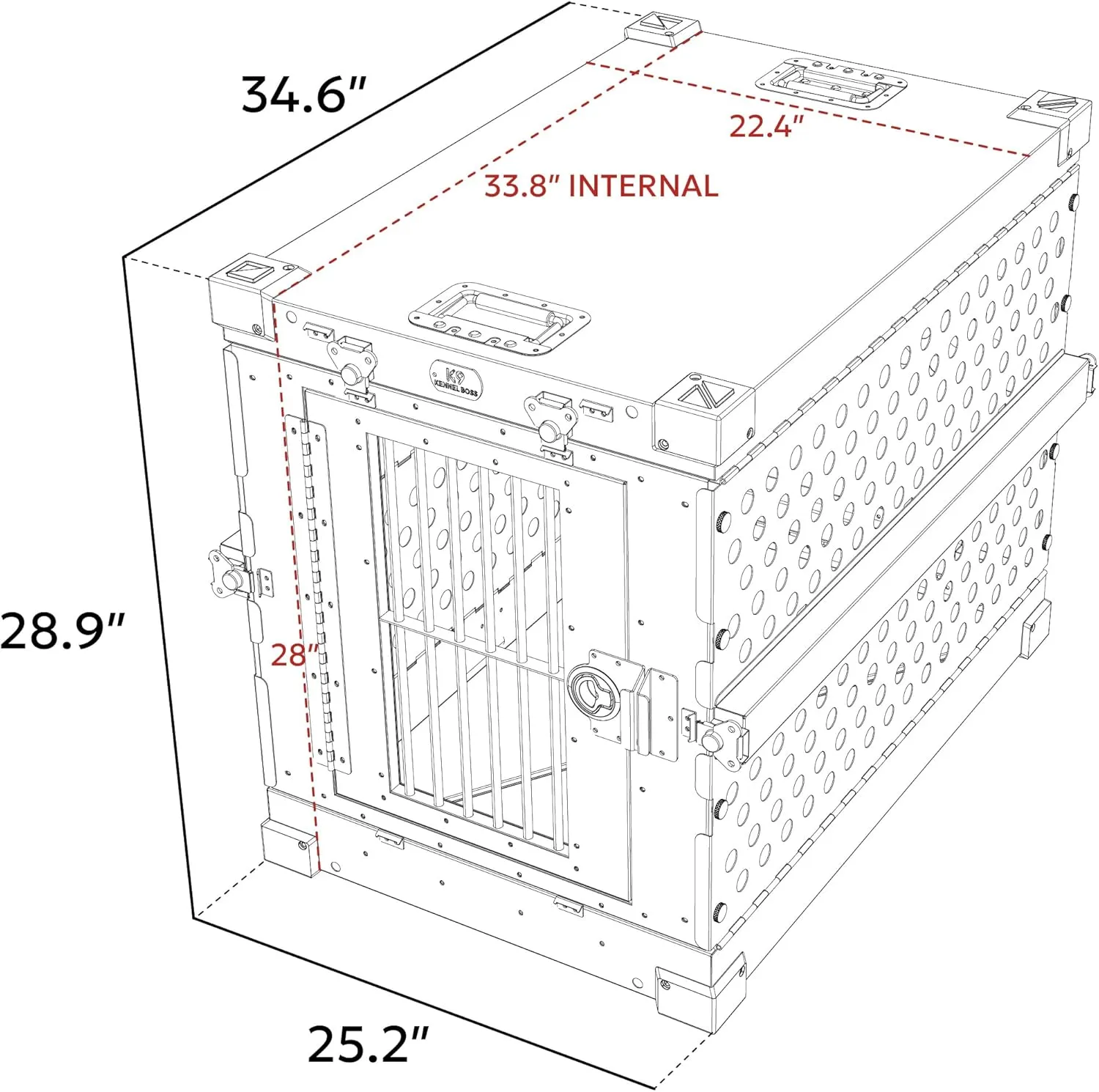 Heavy Duty Fully Collapsible Powder-Coated Aluminum Dog Crate - Medium (Black)