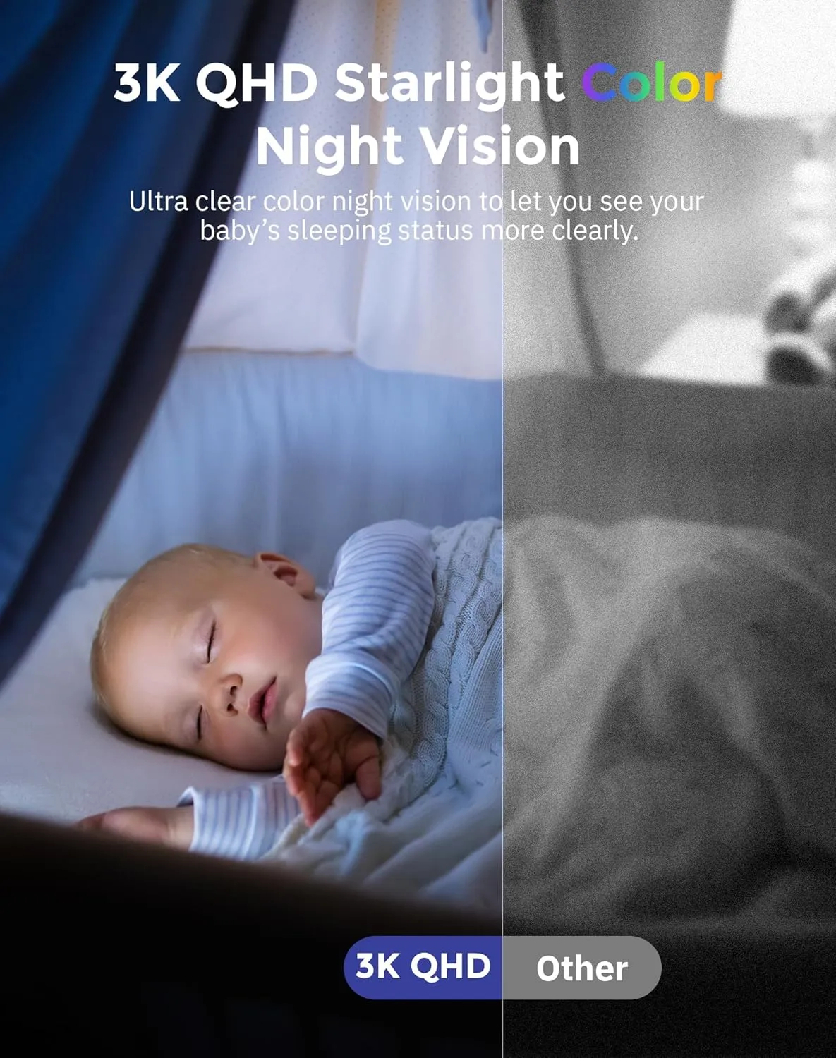 Hugolog 3K 5MP Indoor Pan/Tilt Security Camera with Auto-Focus,2.4 GHZ/5 GHZ,Ideal for Baby Monitor/Pet Camera,Starlight Color Night Vision,Human/Pet AI,Two-Way Audio,US Cloud,Compatible with Alexa