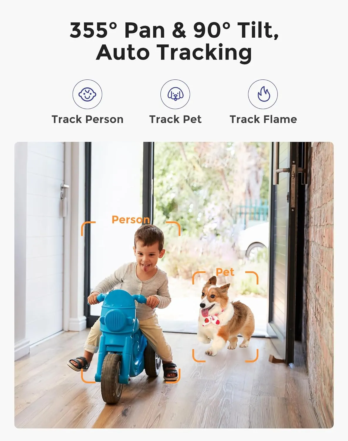 Hugolog 3K 5MP Indoor Pan/Tilt Security Camera with Auto-Focus,2.4 GHZ/5 GHZ,Ideal for Baby Monitor/Pet Camera,Starlight Color Night Vision,Human/Pet AI,Two-Way Audio,US Cloud,Compatible with Alexa