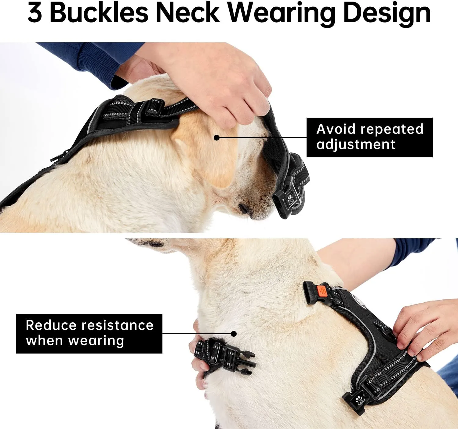 IVY&LANE No Pull Dog Harness for Medium Dogs, Dog Vest Harness with Leash, Safety Belt and Storage Strap, Fully Adjustable Harness, 360 Reflective Strip, Soft Handle (Black, M)
