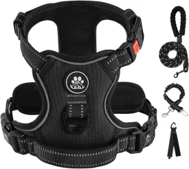 IVY&LANE No Pull Dog Harness for Medium Dogs, Dog Vest Harness with Leash, Safety Belt and Storage Strap, Fully Adjustable Harness, 360 Reflective Strip, Soft Handle (Black, M)