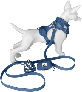 King Macks Dog Harness Set with Collar and Leash, Waste Bag Holder and Dirty Waste Bag Clip, Adjustable for Small/Medium/Large Dogs, Lightweight (Navy Blue, Medium)